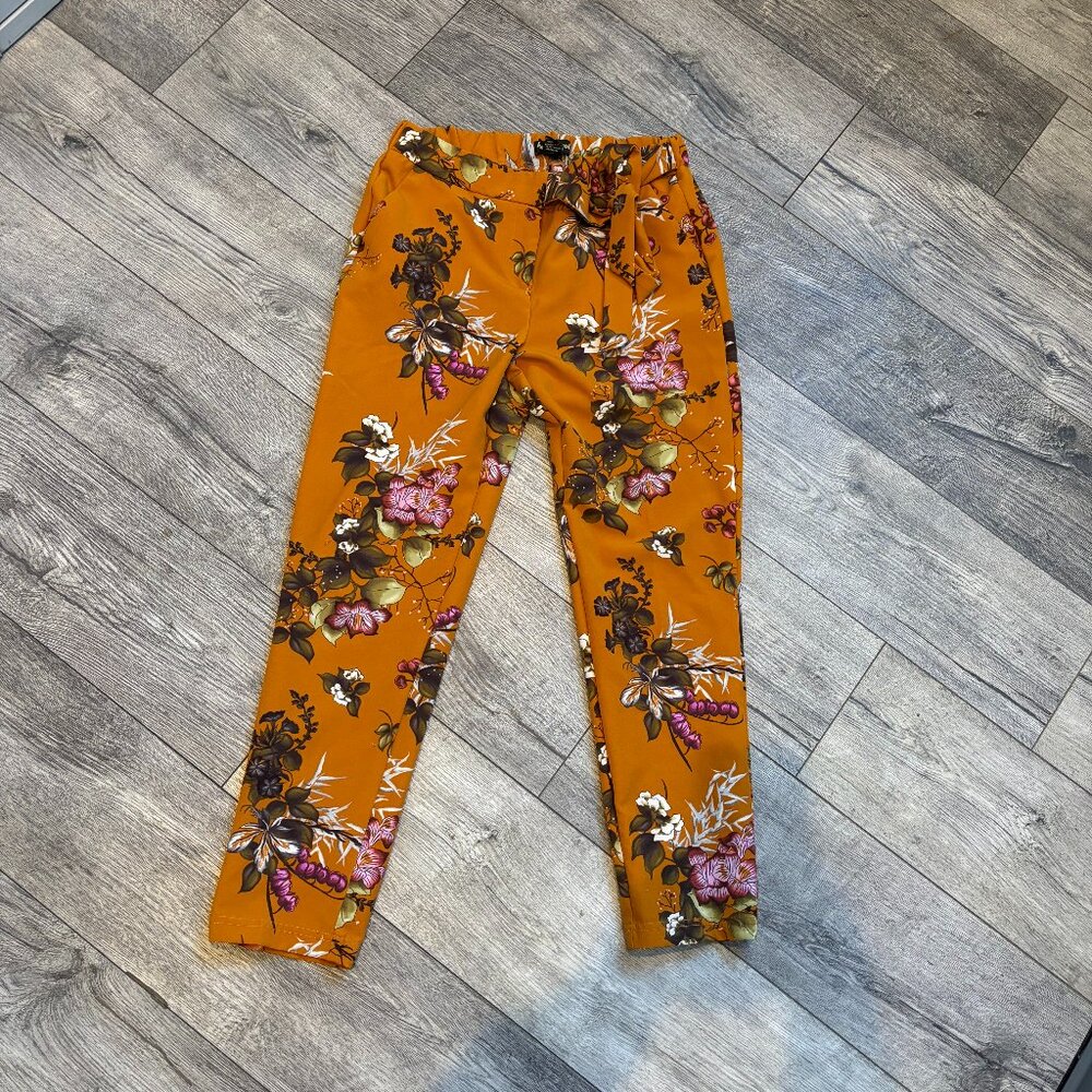 Like an Angel Womens‎ Medium Polyester Orange Fall Floral Pants